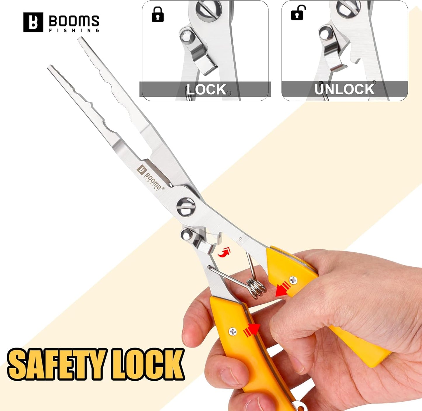 Fishing Pliers Hook Remover - 8" Long Nose Stainless Steel Tool for Saltwater | Braid Line Cutters with Lanyard & Safety Lock