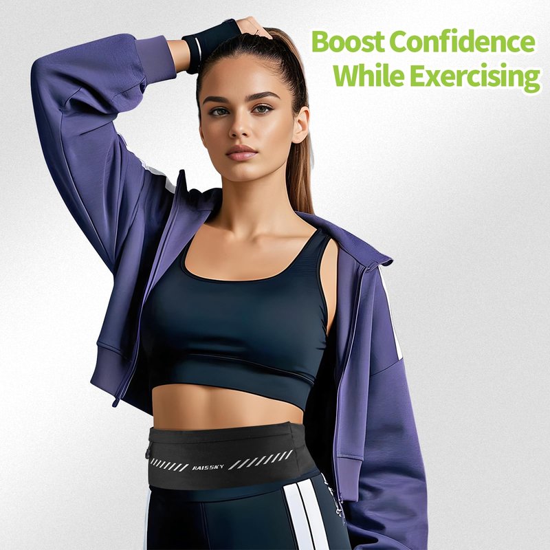 Kebrela Slim Running Belt Fanny Pack for Men Women, Running Phone Holder, Waist Pack Runners Bag Money Belt with 3 Separate Pouch to Store Your Phone Key Money Safe, Waist Bag-Black