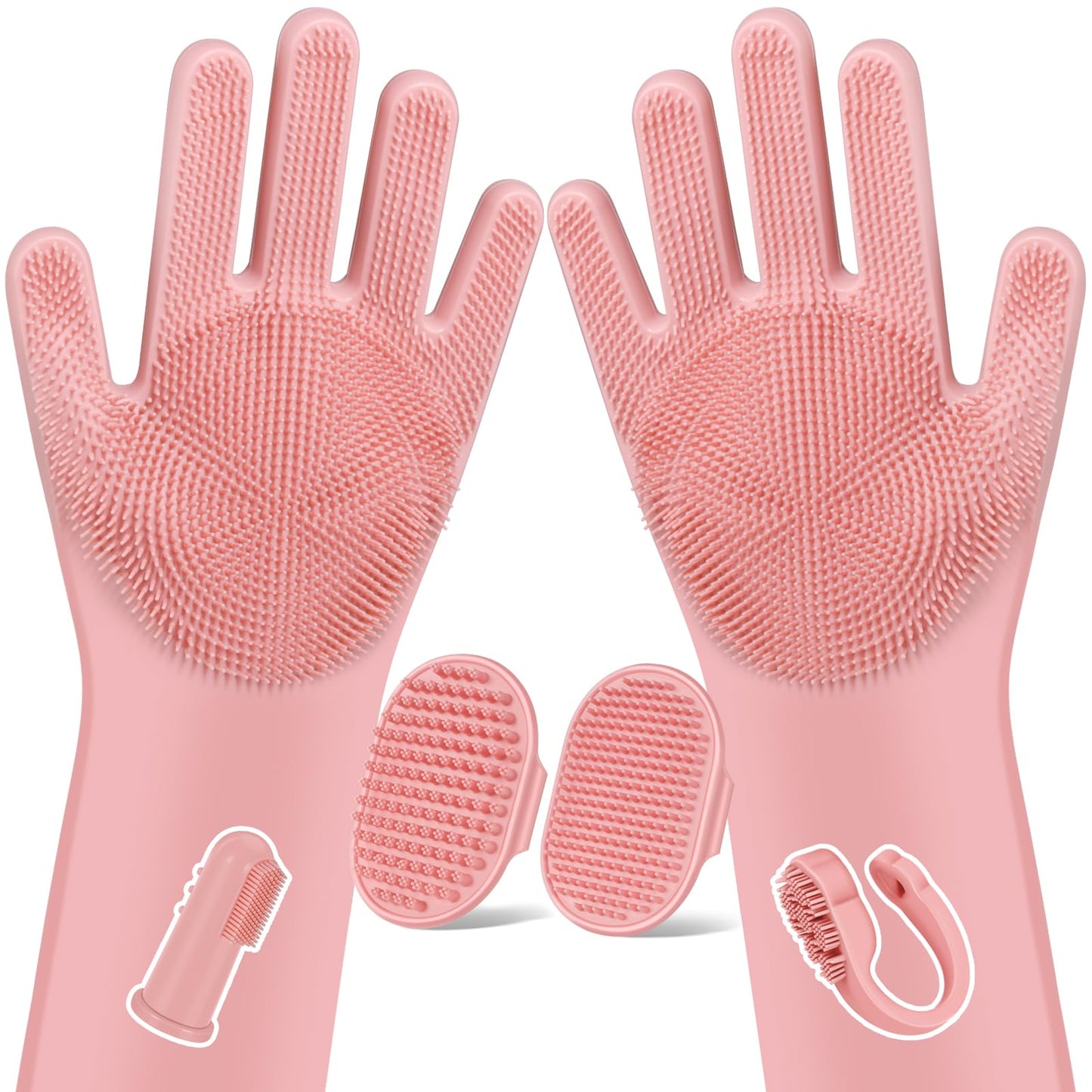 Augwind 6PCS Pet Grooming Kit for Dogs, Cats and Horses | Dog Washing Gloves | Cleanroom Gloves | Dog Bath Brush | Dog Bath Gloves | Dog Shampoo Brush | Dog Bath Supplies (Light Pink)