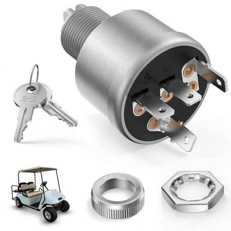 Panglong Golf Cart TXT Ignition Switch -4 Terminal, EZGO TXT Key Switch, Suitable for 1981-up EZGO TXT, Medalist, Workhorse, ST, Shuttle, and Marathon; OEM #33639-G01