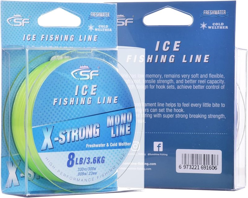 Monofilament Ice Fishing Line - X-Strong Clear & Fluor Green | 3/4/6/8LB 330YD/300M