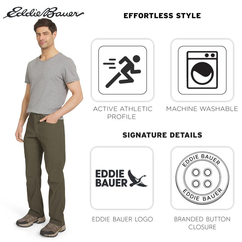 Eddie Bauer Men's Athletic Fit Fixed Waist Active Performance Rainier Pants, Slate Green Rainier, 32W x 32L
