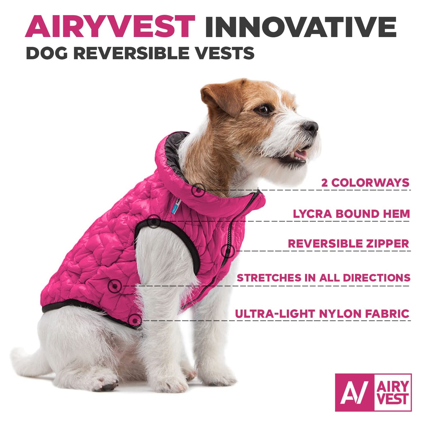 AiryVest Dog Winter Coat UNI - Lightweight Reversible Warm Dog Jacket - Water Resistant Windproof Jacket - Dog Coats for Medium Dogs, Small & Large Dogs Vest XXS