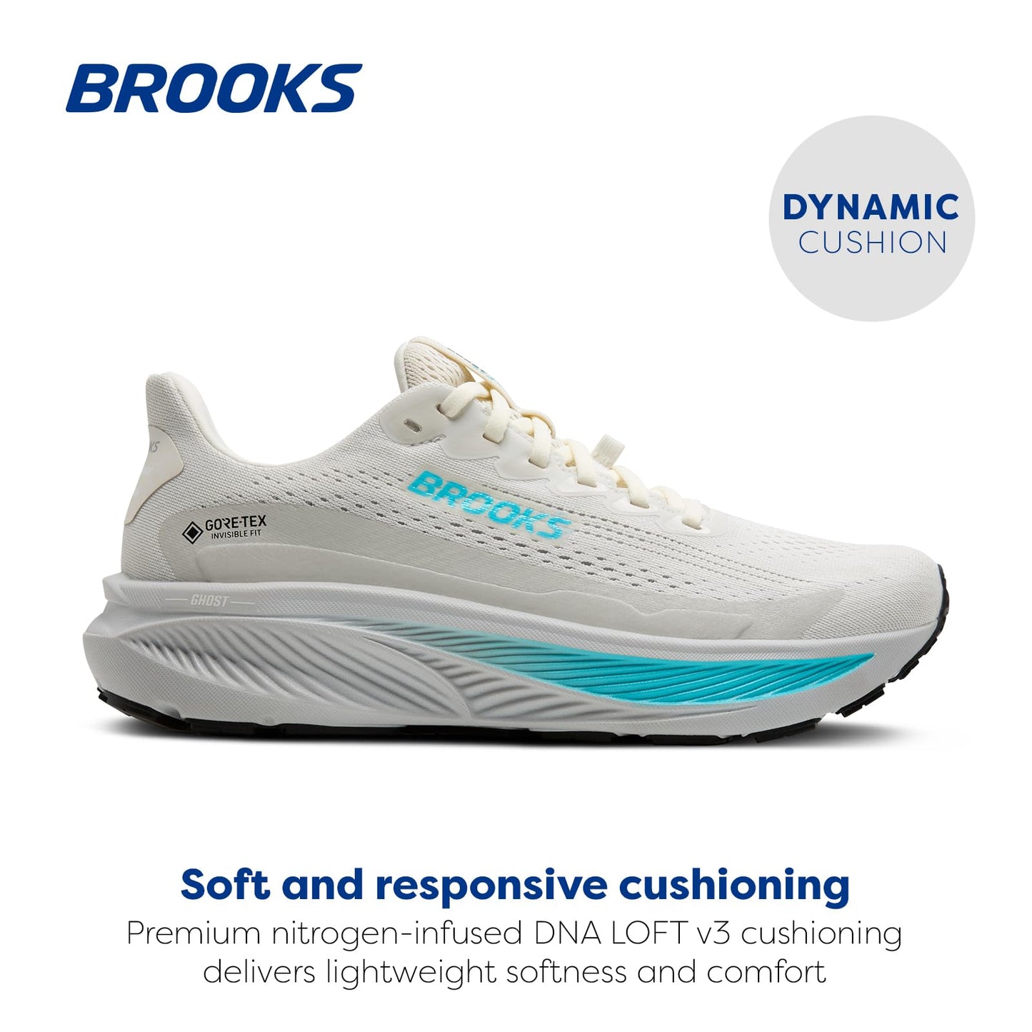 Brooks Women’s Ghost 17 GTX Waterproof Supportive Running & Walking Shoe - Coconut/Oyster/Blue - 10.5 Medium