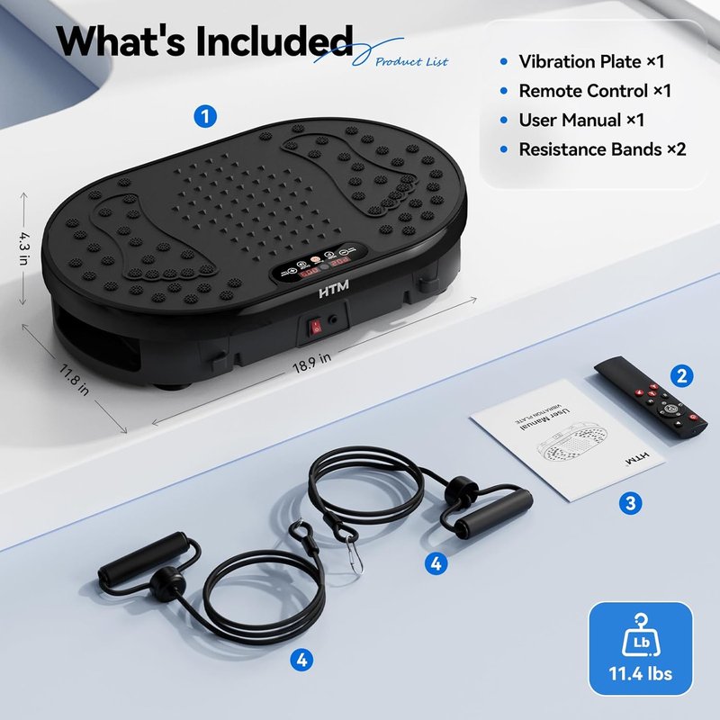 HTM Vibration Plate Exercise Machine - 9 Modes, 120 Speeds, Remote Control | 300 Lbs Capacity for Weight Loss & Home Fitness