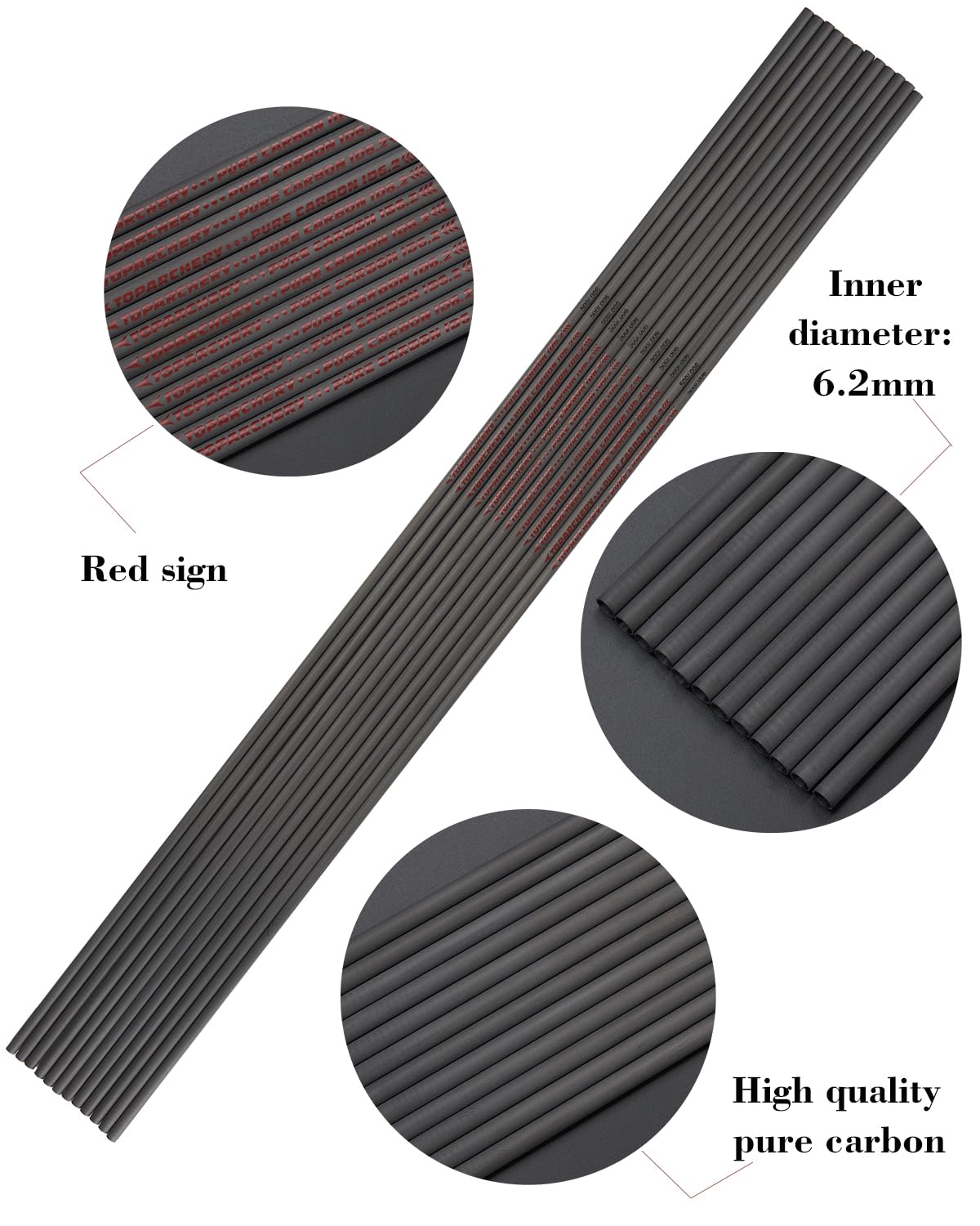 TOPARCHERY Arrow Shafts Pure Carbon Shafts 31 Inch Arrow Tube Spine 300 350 400 500 600 for DIY Hunting Arrows Recurve Bow Compound Bow 12Pcs (Spine:400)