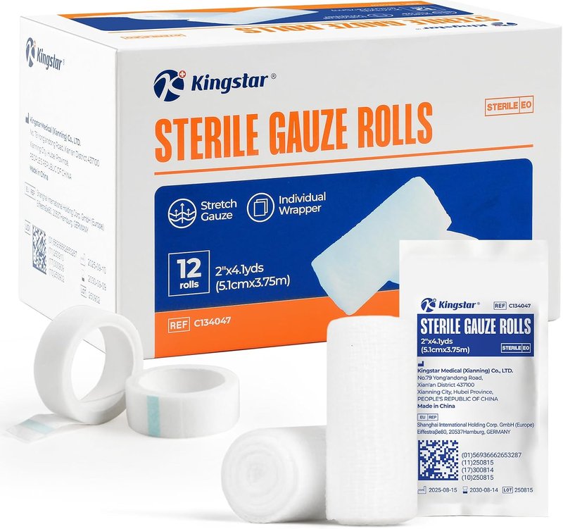 Sterile Gauze Rolls - 2" x 4.1 Yards, Latex-Free Stretch Bandage | Pack of 12 with Bonus Tape for Dressings & Splints