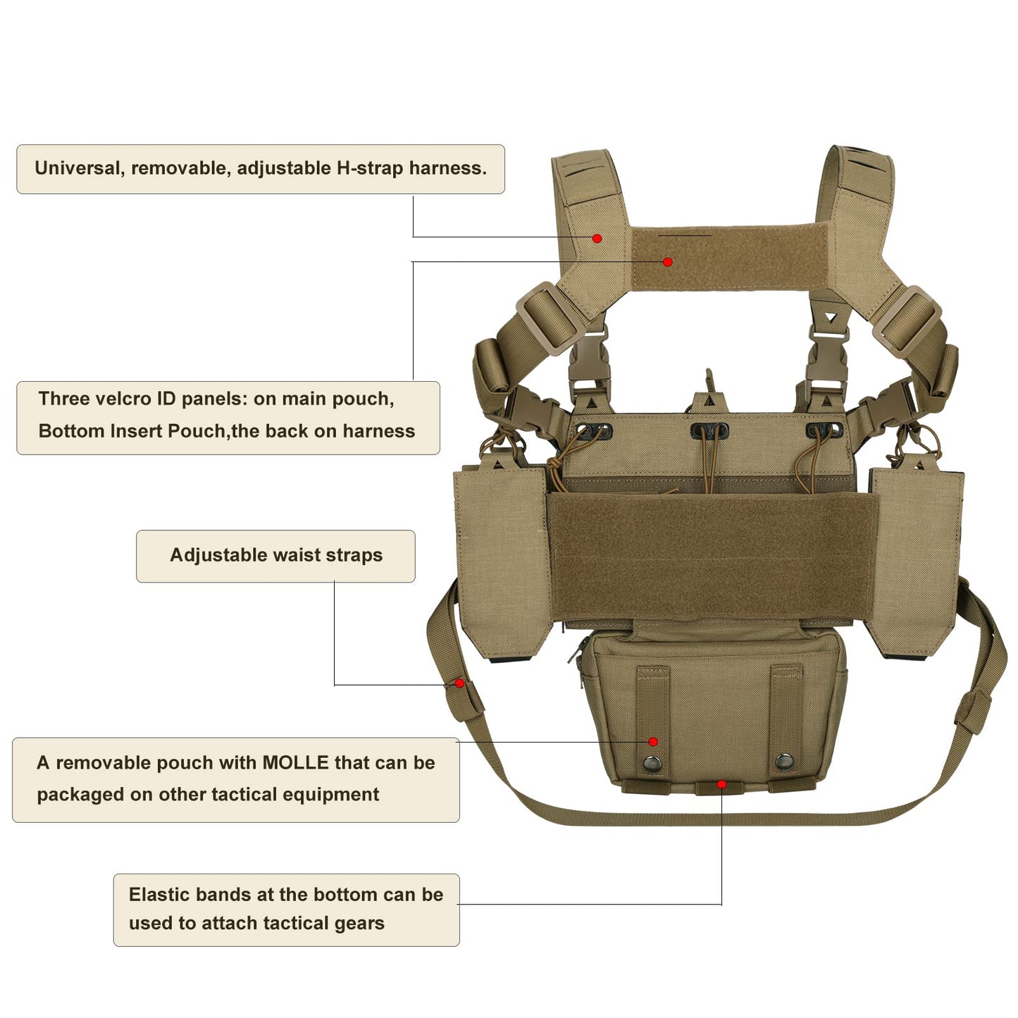 YAKEDA Tactical Chest Mini Rig Vest with Magazine Pouch Adjustable Detachable Laser-cutting Molle Modular Chest Vest (Light black)