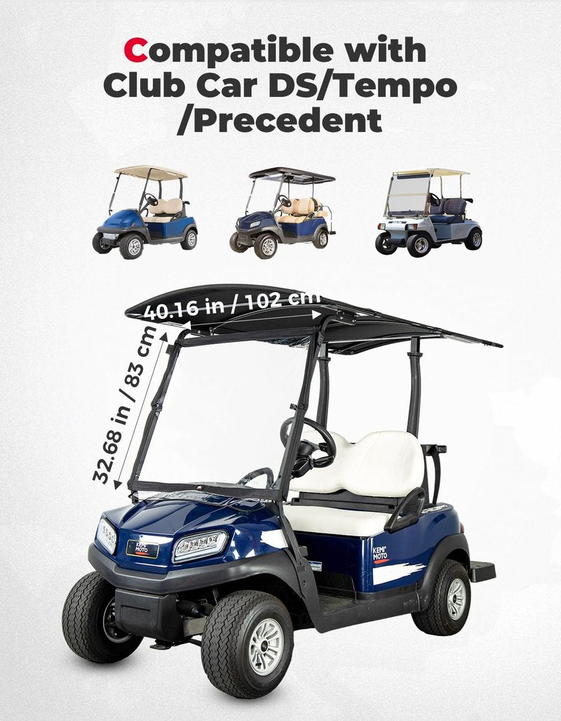 KEMIMOTO Foldable Golf Cart Windshield Compatible with Club Car DS, Tempo, Precedent, Portable Lightweight PVC Replacement Front Windshield, Black