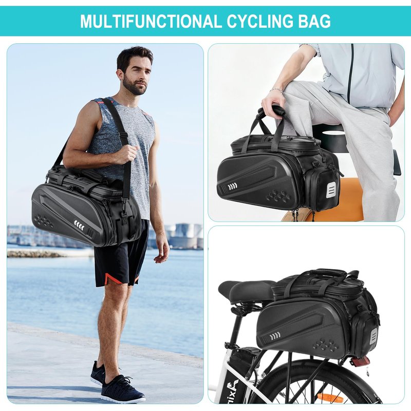 Axiniu 40L Capacity Rear Bike Rack Bag, Hard Shell Bike Rack Bag, Bikes Trunk Bags, Ebike Battery Bags, Multifunction Large Pannier for Bicycle, Bicycle Backpack for Ebike, Travel, Commuting,Black