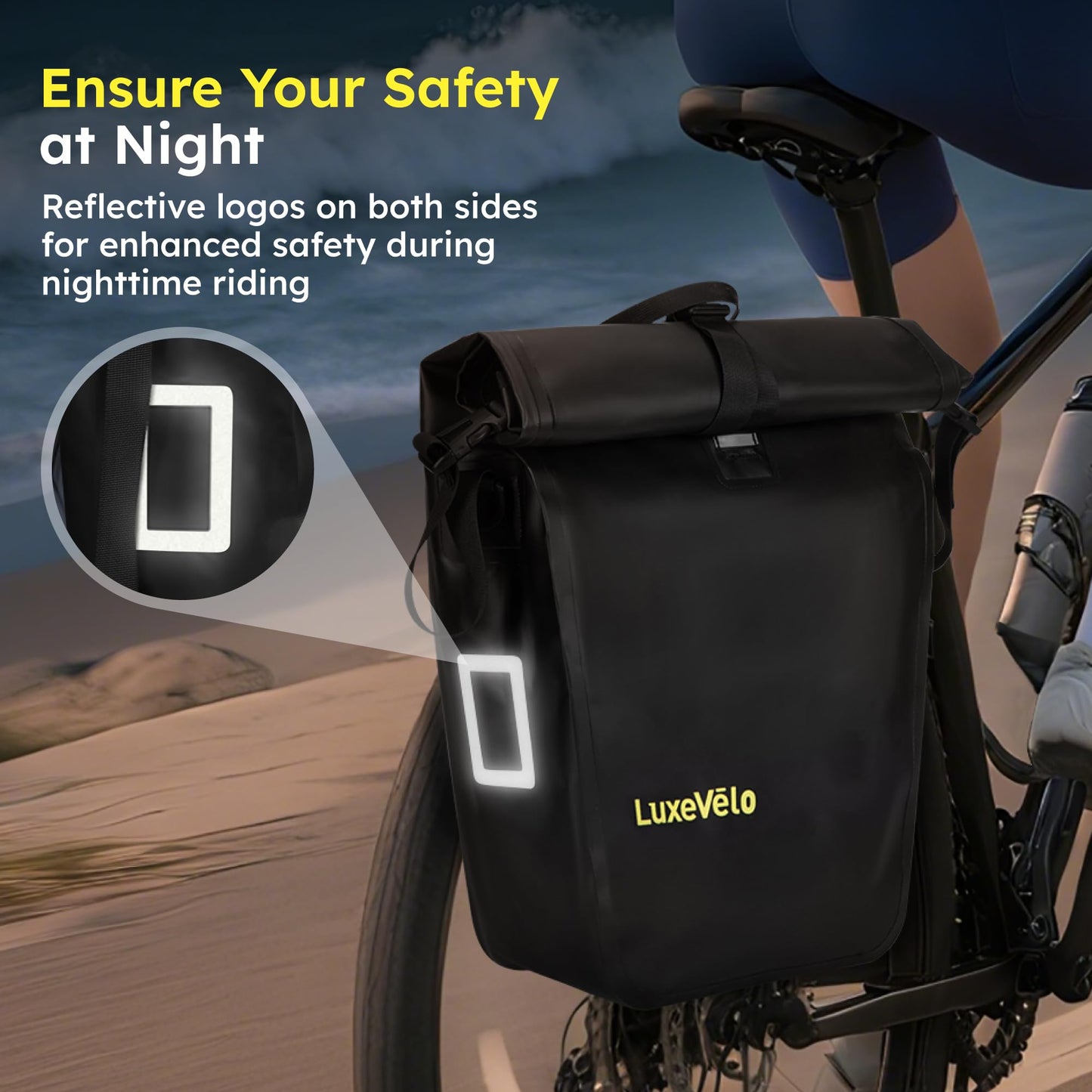 RegalRider Bike Pannier, Waterproof 27L Pannier Bike Bag with Removable Shoulder Strap, Reflective Safety Design, Adjustable Clips Fit All Bike Racks, Bicycle Pannier for Cycling Commuting Travel