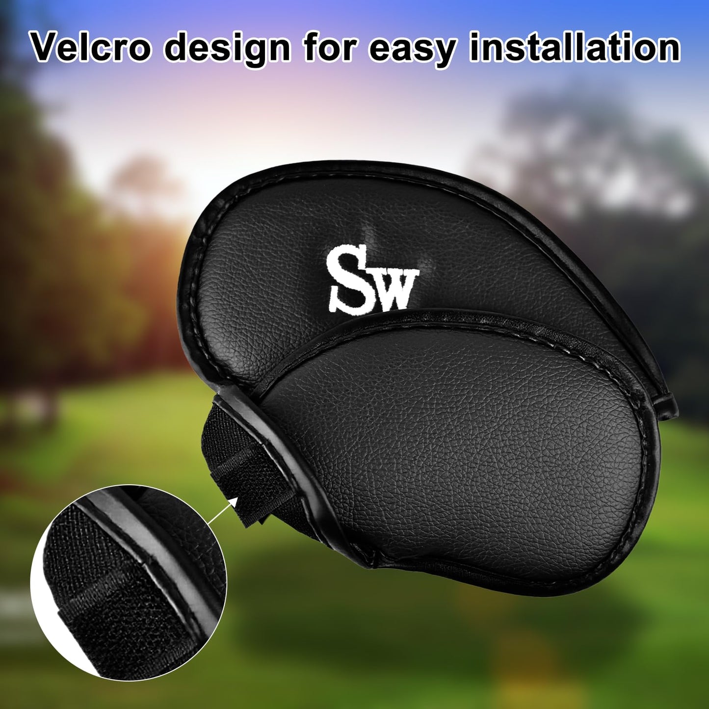 Mupera 12 Piece Black Leather Golf Iron Heads, Embroidery Golf Club Covers for All Brands, Provide Durable and Stylish Protection for Your Golf Clubs