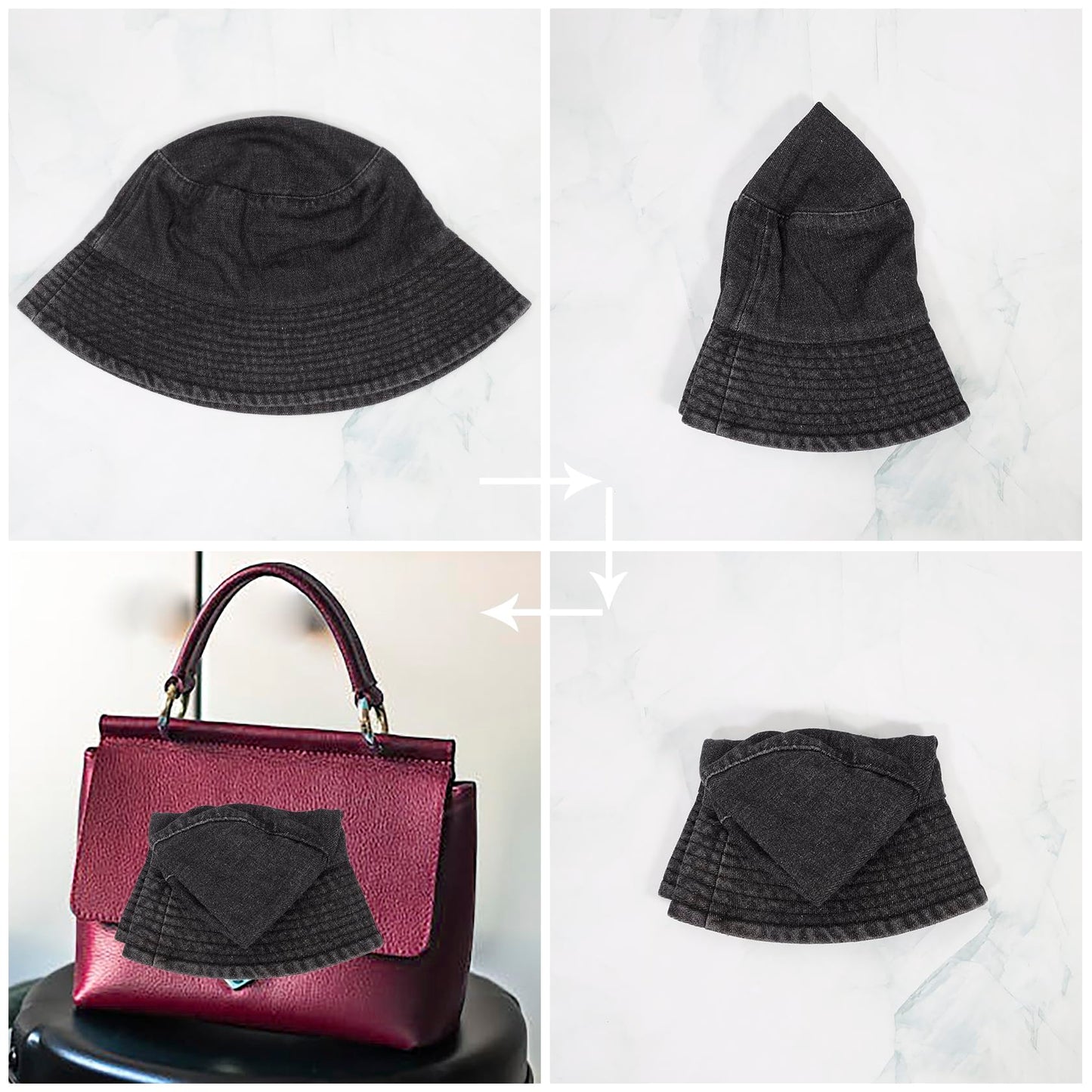 MILAKOO Soild Color Black Denim Bucket Hat Unisex Cool Rock Trendy Sun Hat for Beach Fishing Travel