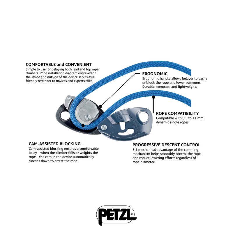Petzl GRIGRI Belay Device - Belay Device with Cam-Assisted Blocking for Sport, Trad, and Top-Rope Climbing - Blue