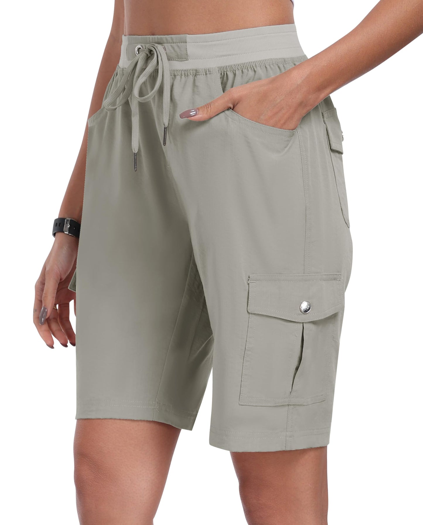 MoFiz Hiking Shorts for Women Quick Dry Athletic Cargo Shorts Lightweight Summer Running Shorts with Pockets Grey Khaki XL