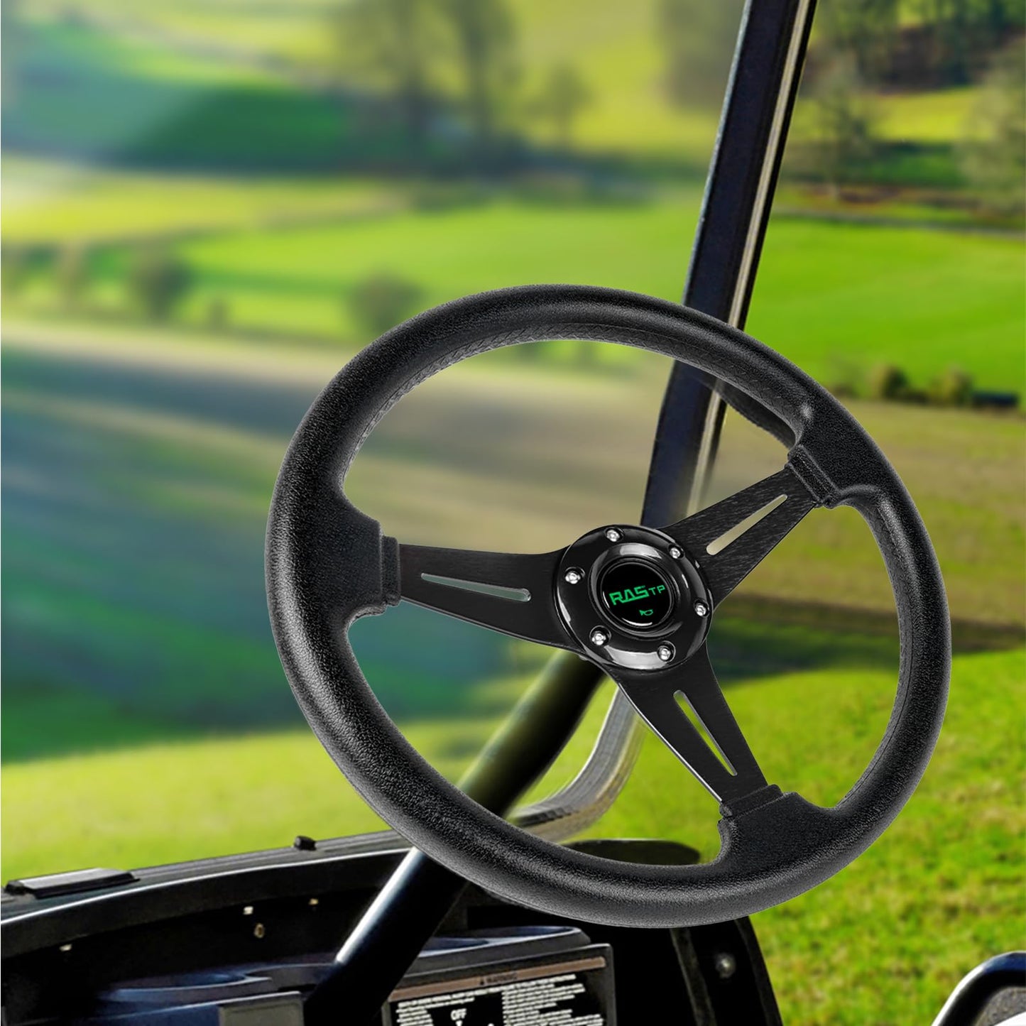RASTP 13.8'' Golf Cart Steering Wheel for Club Car DS and Club Car DS Precedent EZGO Yamaha Golf Carts(Black)