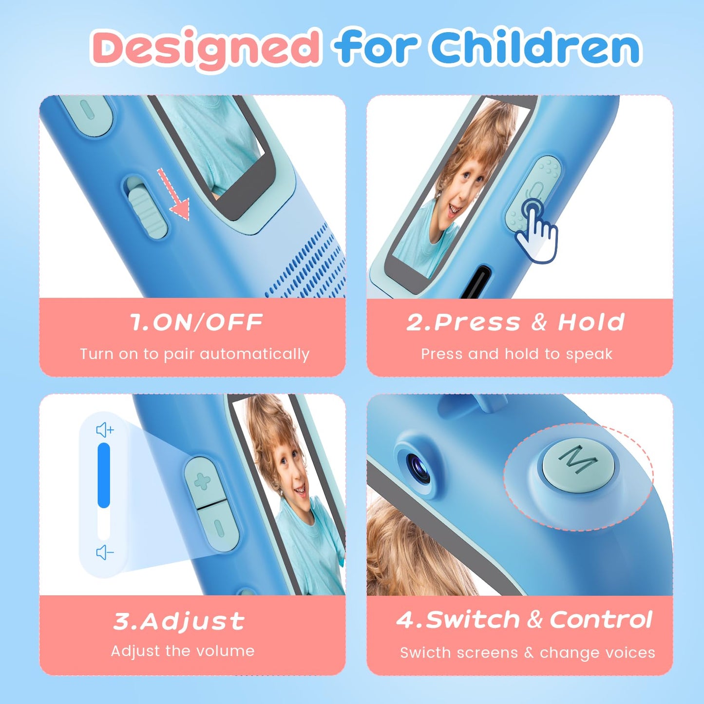 Seaonar Video Walkie Talkies for Kids - 2 Pack Long Range Walkie Talkie Rechargeable Video Intercom 2 Way Radio for Age 3-12 Boys Girls for Indoor Outdoor Camping (Pink&Blue)