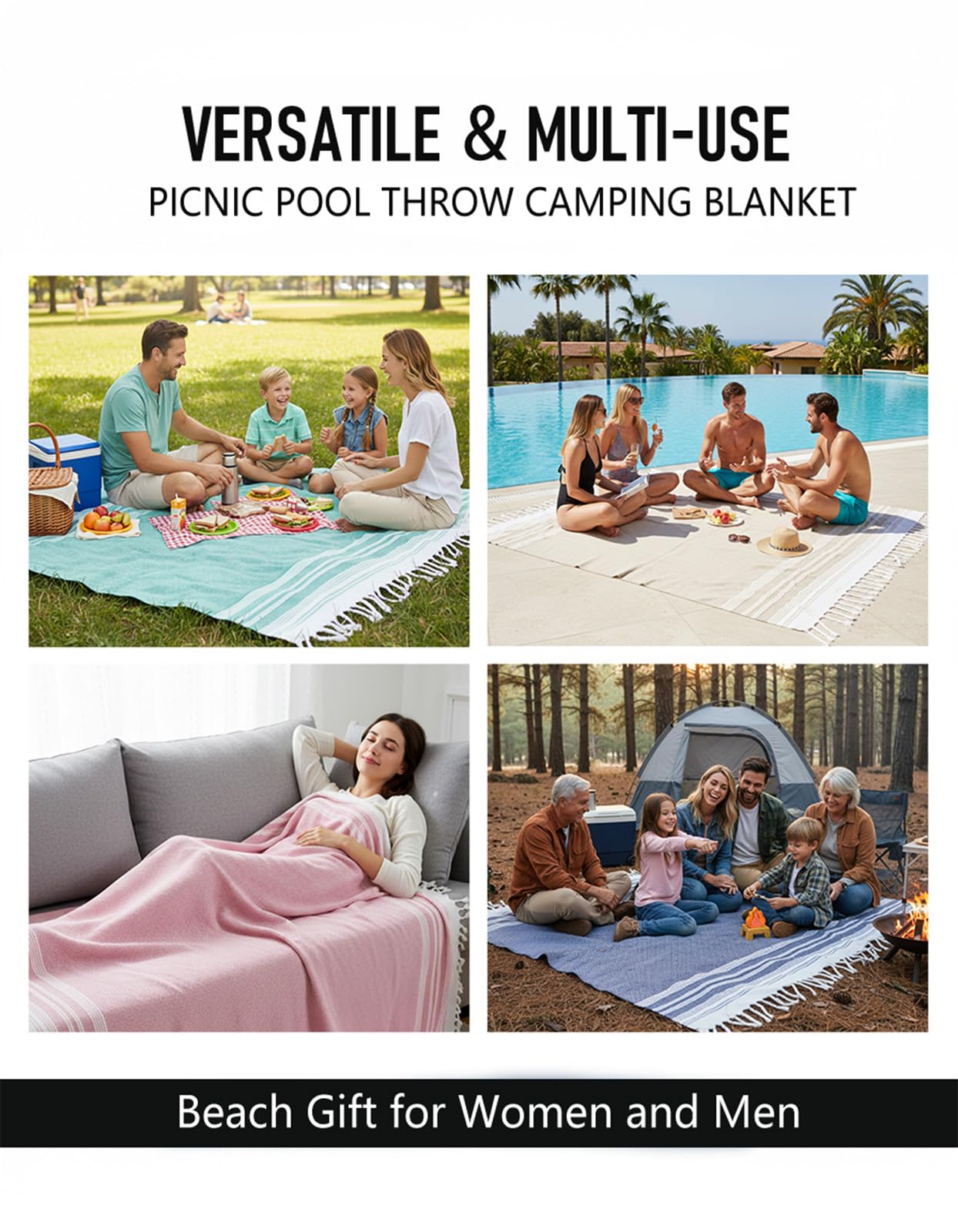 Yongoes Turkish Beach Towel Blanket Oversized 50x68 Beige Boho
