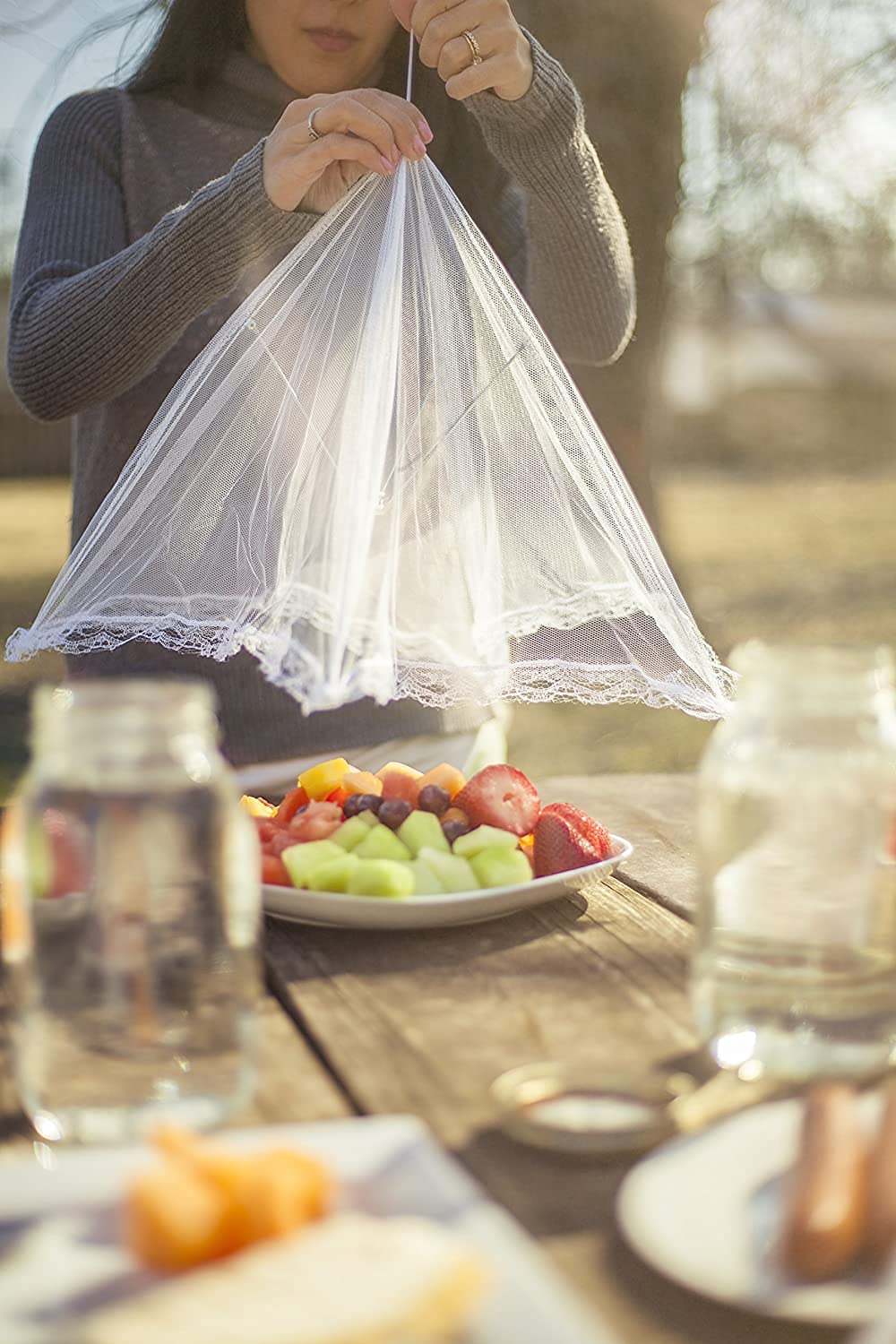 Mesh Outdoor Food Cover Tents (6 pack): Collapsible Umbrella Tents for Picnics, BBQ, Camping & Outdoor Cooking; Pop Up Screen Net & Plate Protector; Shields Food Plates & Glasses From Flies, Bugs