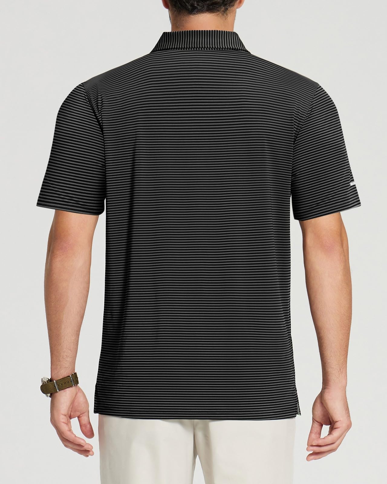 YAMXDM Men's Golf Polo Shirts - Moisture Wicking High Performance Short Sleeve Striped Collared Sports Casual Shirt