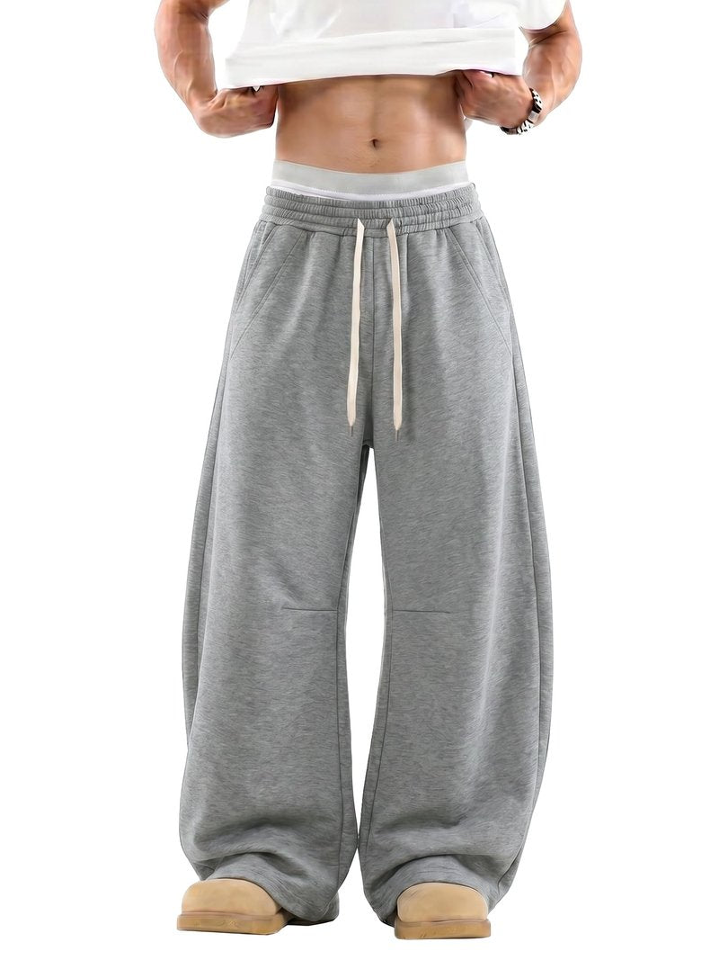 JEMLDL Men's Baggy Sweatpants Women's Streetwear Wide Leg Barrel Sweat Pants Oversized Fashion Long Pants with Pockets Light Gray Medium