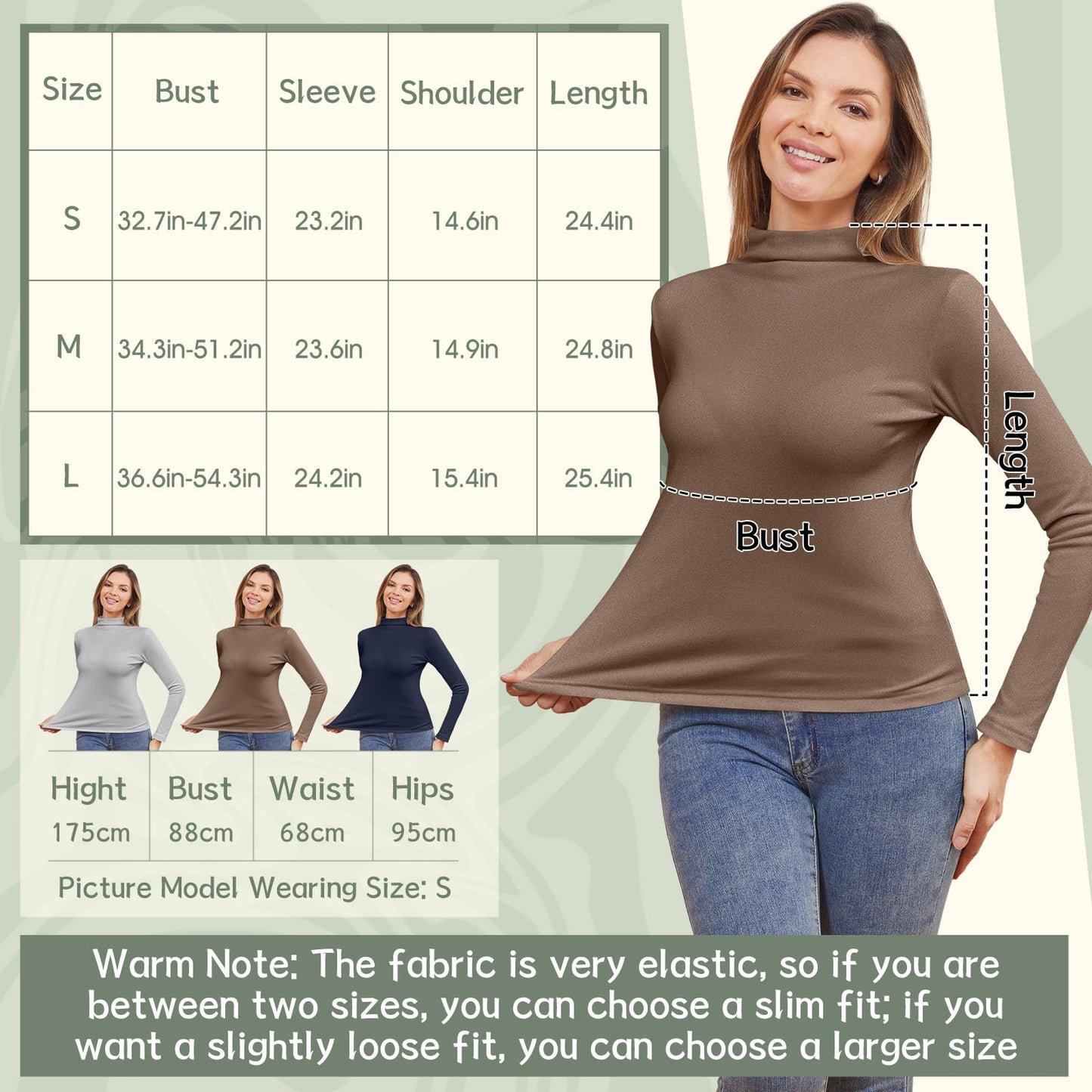 Geyoga 3 Pcs Women Mock Turtleneck Long Sleeve Shirts Neck Slim Fit Traceless Tops Winter Thermal Underwear Fleece Lined Top(Light Grey,Coffee,Navy Blue,L)