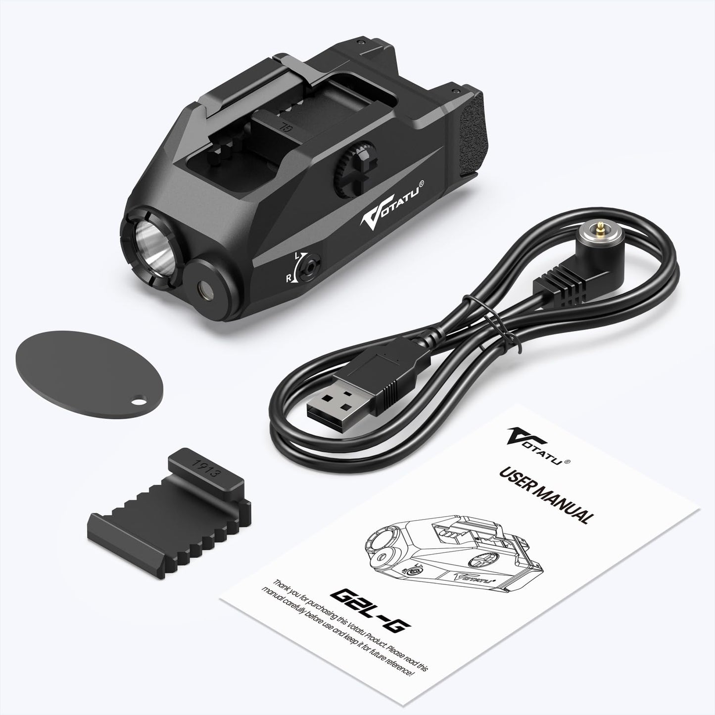 VOTATU G2L-G Pistol Light Laser Combo, 1000 Lumens Strobe Function Flashlihgt and Green Laser Sight, Adjustable Rail Keys Compatible with GL and Picatinny Rail, Low Profile Rechargeable Weapon Light