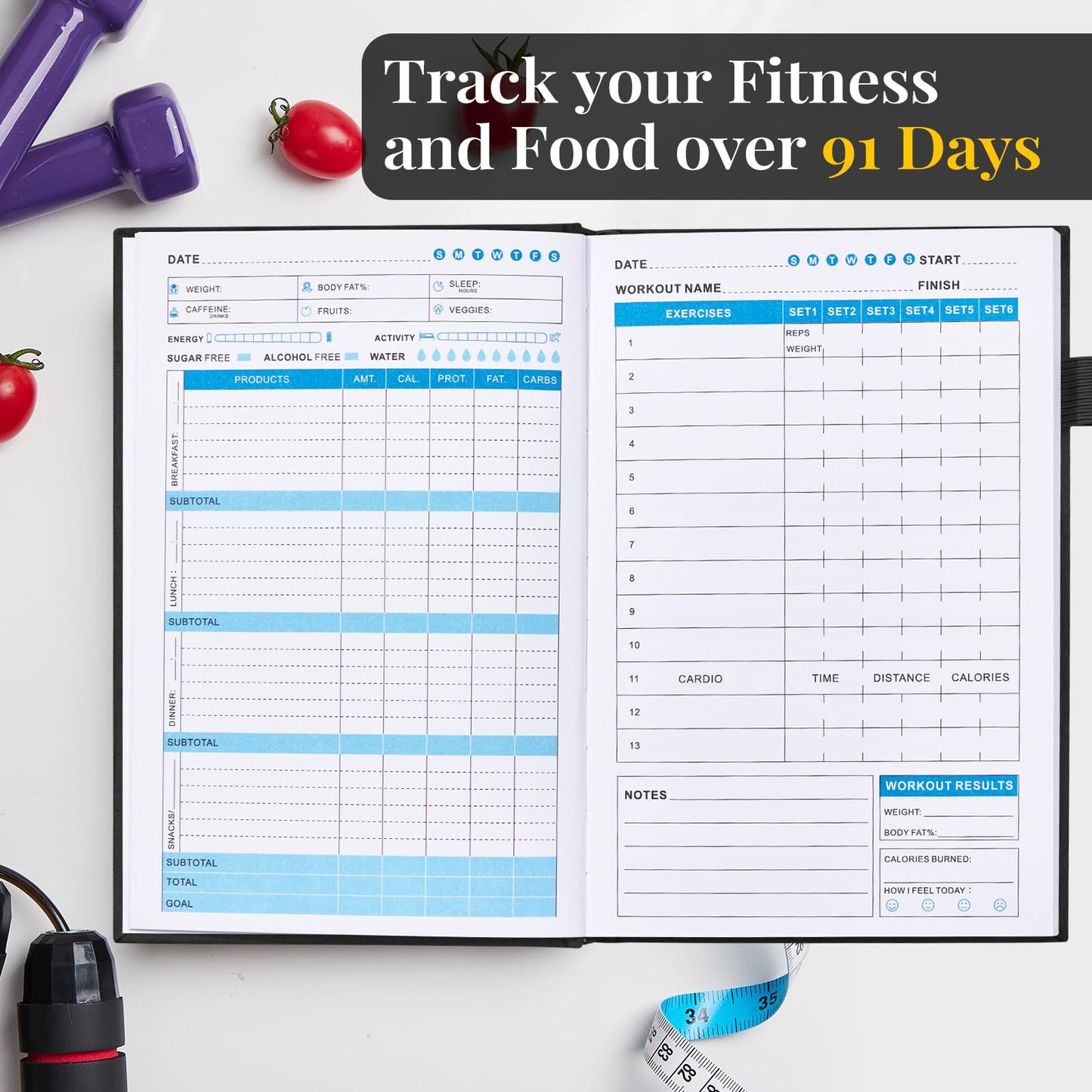 5 MINUTES A DAY Weight Loss Journal for Women, 90 Days Food and Fitness Planner, Calories Counter Book to Track Meal And Exercise, Weightlifting Journal Home Gym Accessories Gift-Black