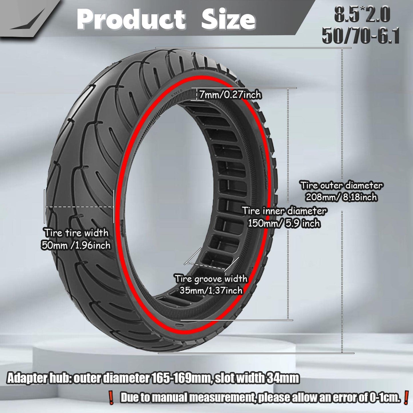 Felixstory 8.5x2.0 Solid Tire, 50/75-6.1 Scooter tire 8 1/2x2 Inch Replacement Tire, Fit for isinwheel S9 pro iScooter i9/ i8 Electric Scooter, Explosion-Proof Wheel, Red 2pcs