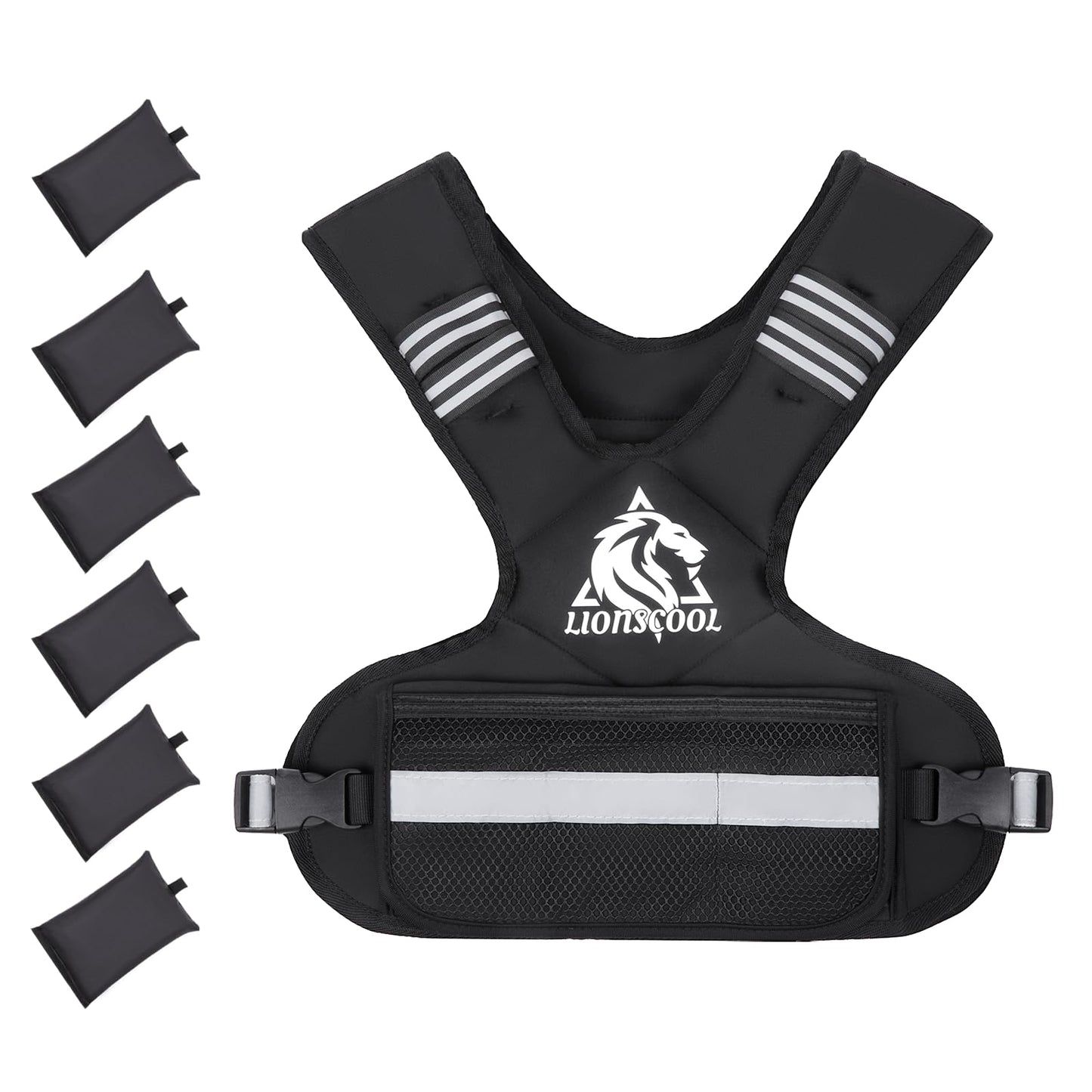 LIONSCOOL Weighted Vest for Men and Women, 4-10LB/11-20LB/20-32LB Adjustable Body Weight Vest with 6 Ironsand Weights & Reflective Stripes for Weight loss, Walking, Running, Cardio and Strength Training