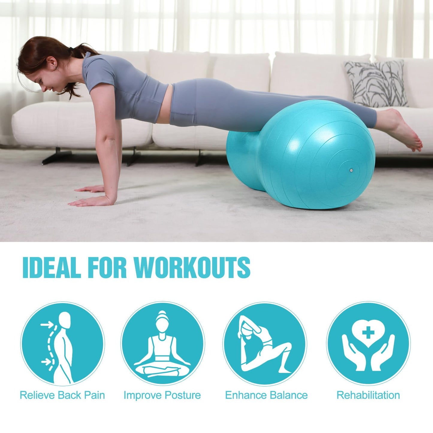 INPANY Peanut Exercise Ball for Labor, Physical Therapy & Fitness(Cyan)