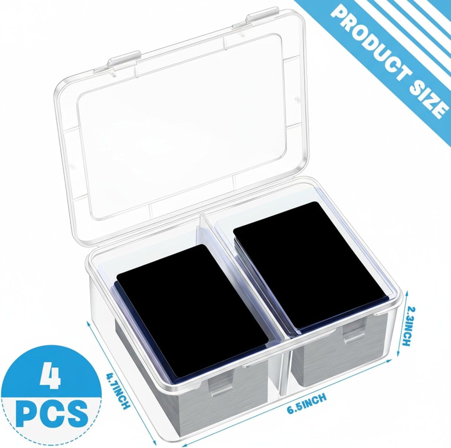 Vicenpal 300 Card Storage Box - Clear Plastic Trading Card Case with Removable Divider | Organizer for MTG, Baseball, Football (4 Pcs)