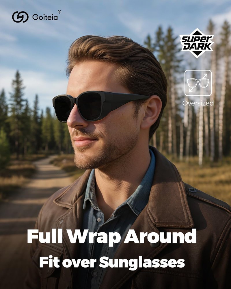 Goiteia Cataract Sunglasses for Severe Light Sensitivity, CAT 4 Super Dark Fit Over Glasses,Extra Large Wide Wrap Around For Post Laser Eye Surgery,Polarized UV400 Protection,Made Eyes Not Feel Sore