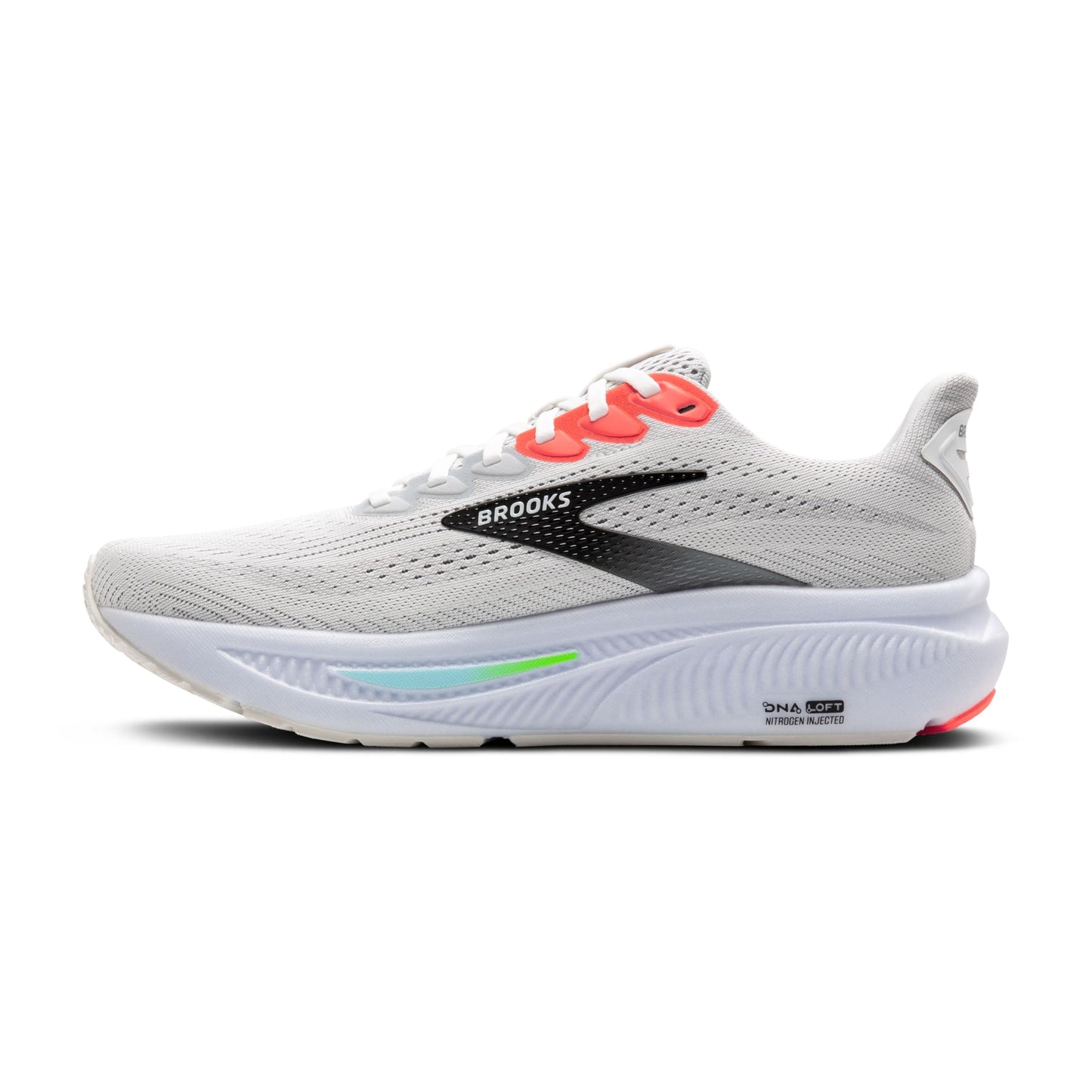 Brooks Men’s Ghost 17 Neutral Running Shoe - White/Pink Clay/Gecko - 12.5 Wide