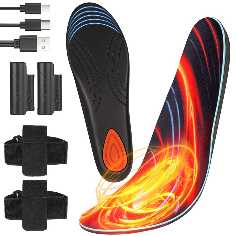 Heated Insoles, Heated Insoles Rechargeable, Foot Warmers with 3 Heating Levels, for Men and Women, Skiing, Hunting, Hiking, Camping, Outdoor Winter Use, Washable and Trimmable (S* 4-7.5)