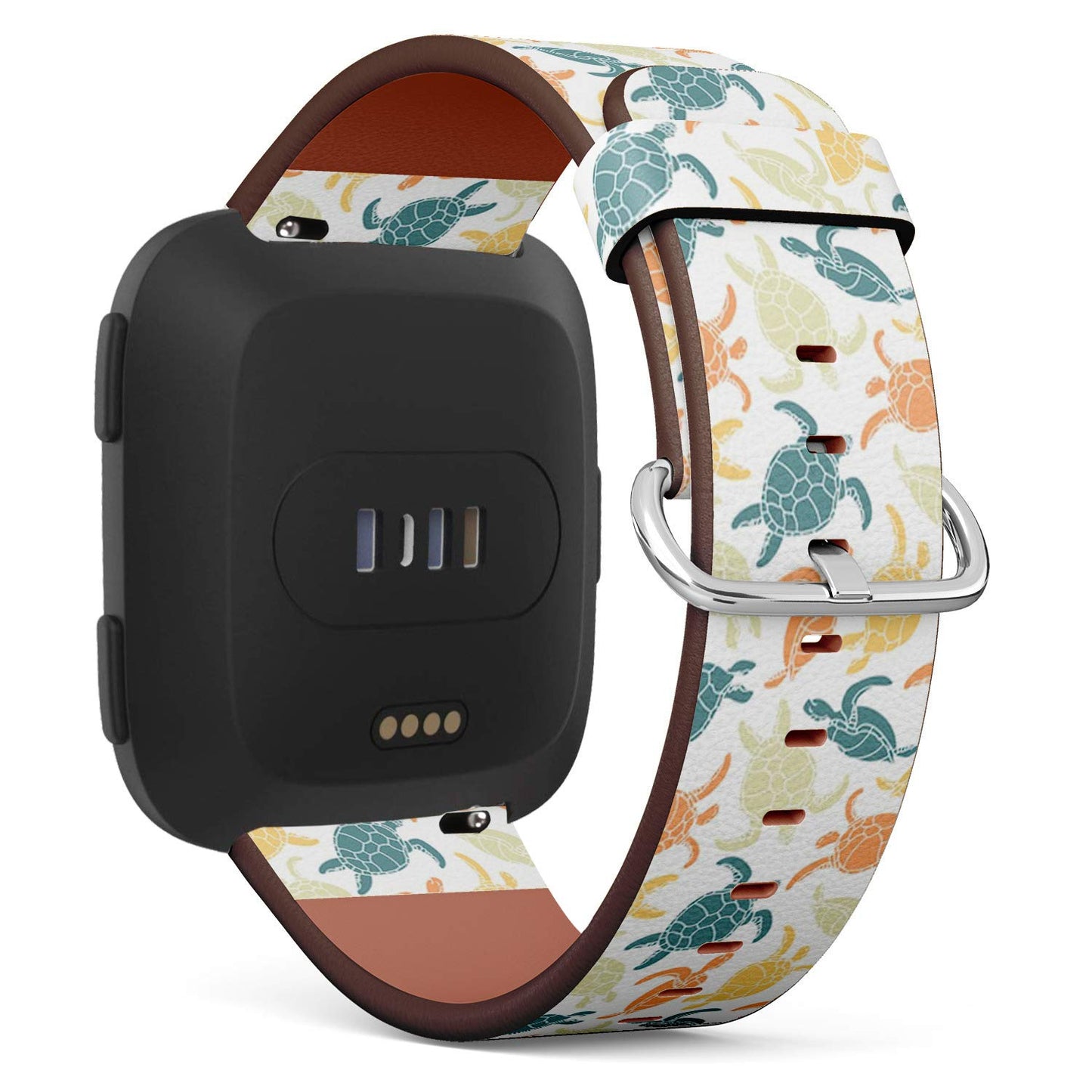 Compatible with Fitbit Versa - Replacement Accessory Leather Band Strap Bracelet Wristbands with Adapters (Turtles Silhouette)