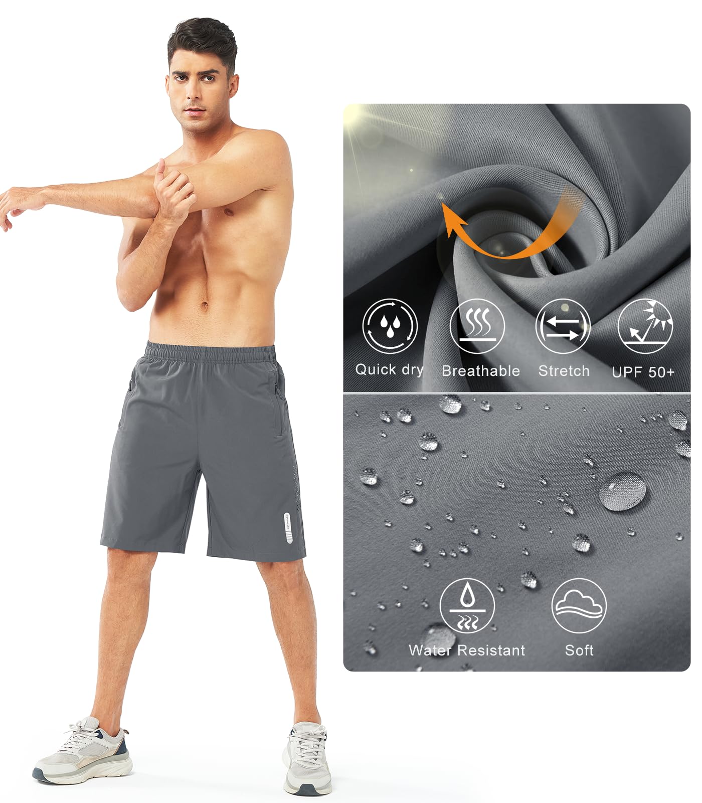 NORTHYARD Men's Athletic Running Shorts Gym Workout 7"/9"/5" Quick Dry Lightweight Sports Basketball Tennis 3 Zipper Pockets SMOKEGREY-9inch XL