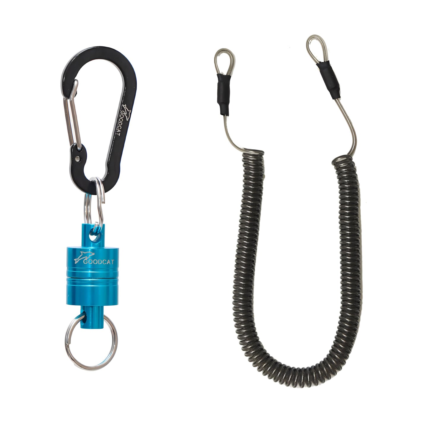 GOODCAT Strongest Magnetic Net Release Magnetic Keychain Fly Fishing Net Retractor Magnet Clip Holder Retractor with Retractable Coiled Lanyard Carabiner (Blue Magnet+ Black Carabiner)