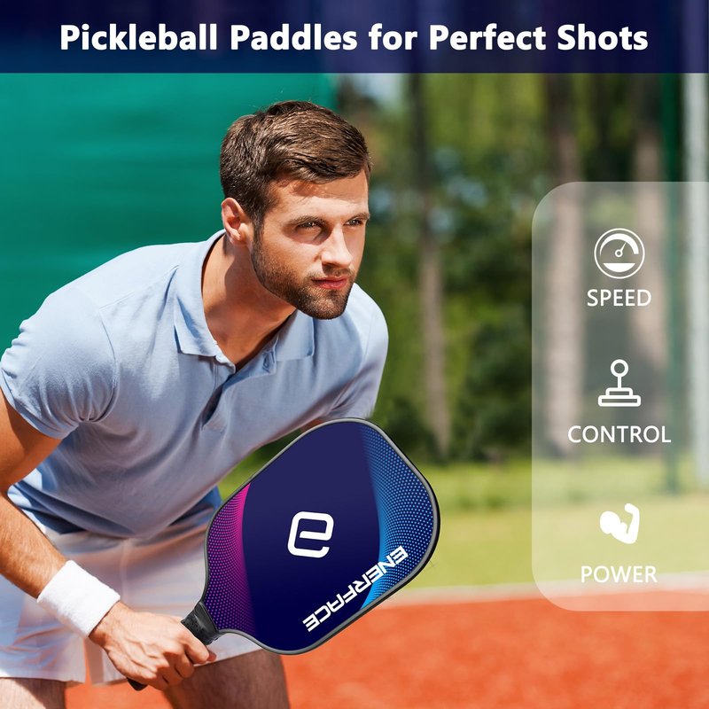ENERFACE Pickleball Paddles: 2 Wooden Rackets with 2 Balls & Carry Box, Adult, Intermediate, 7.8 x 15.75 Inches, Yellow+Green/Blue+Pink