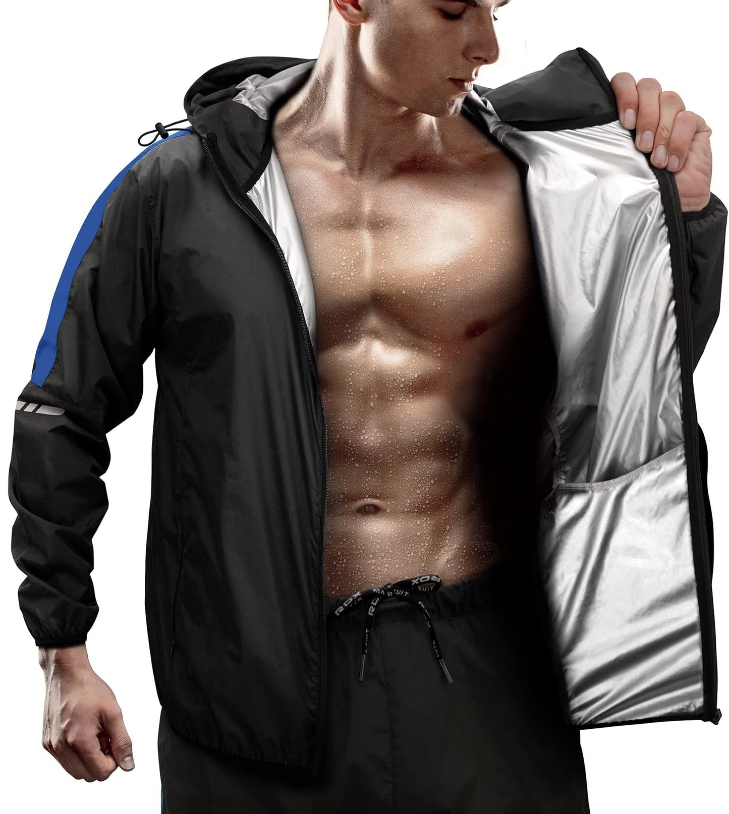 RDX Sauna Suit Weight Loss, REACH OEKO TEX 100 CERTIFIED, Sweat Jacket with Hood, Body Slimming Fitness Workout Men Women