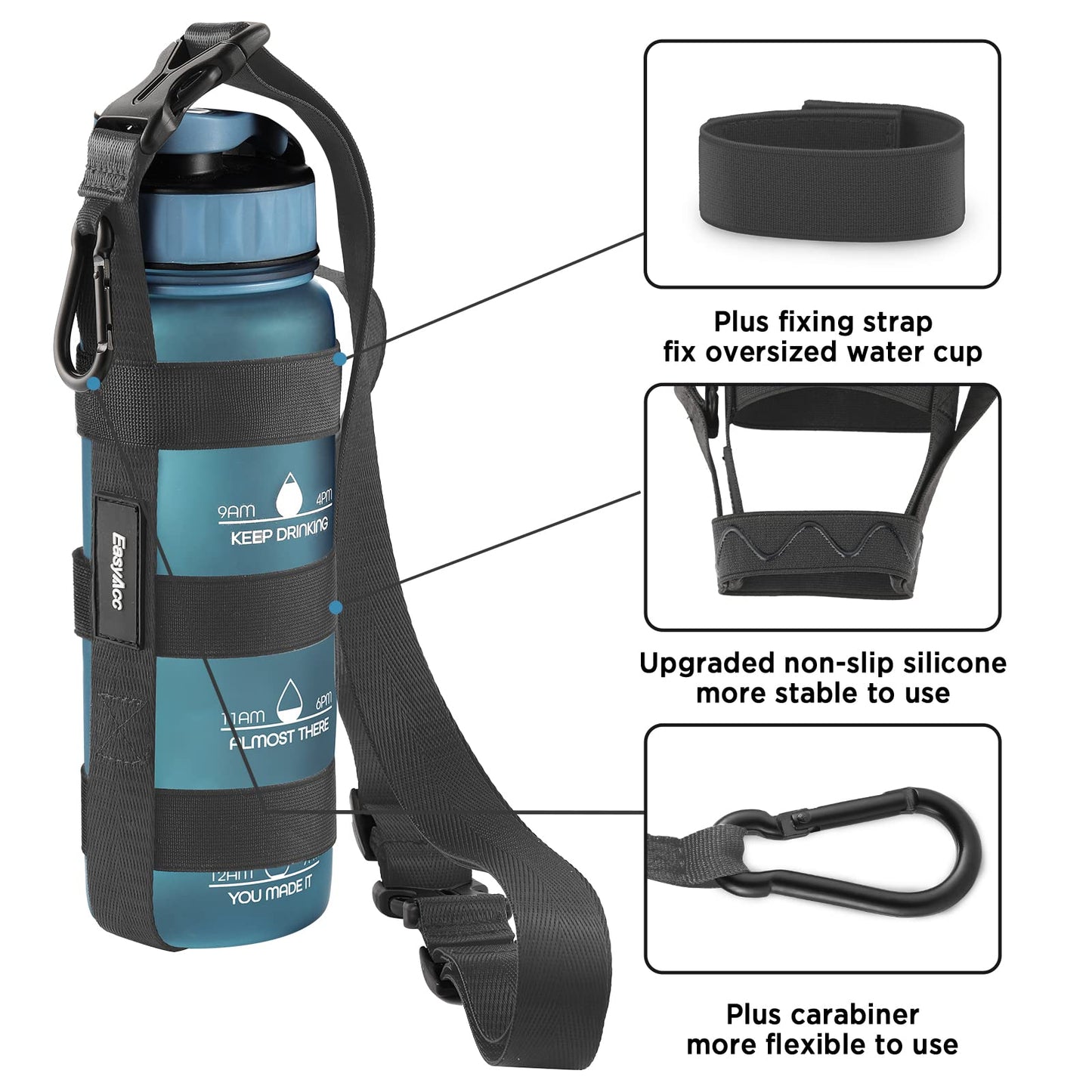 EasyAcc Water Bottle Handle Shoulder Strap, for 12oz - 64 oz Hydro Flask Wide Mouth Water Bottles and Universal Water Bottles, with Carabiner, for Walking Hiking Camping (Bottle Excluded)