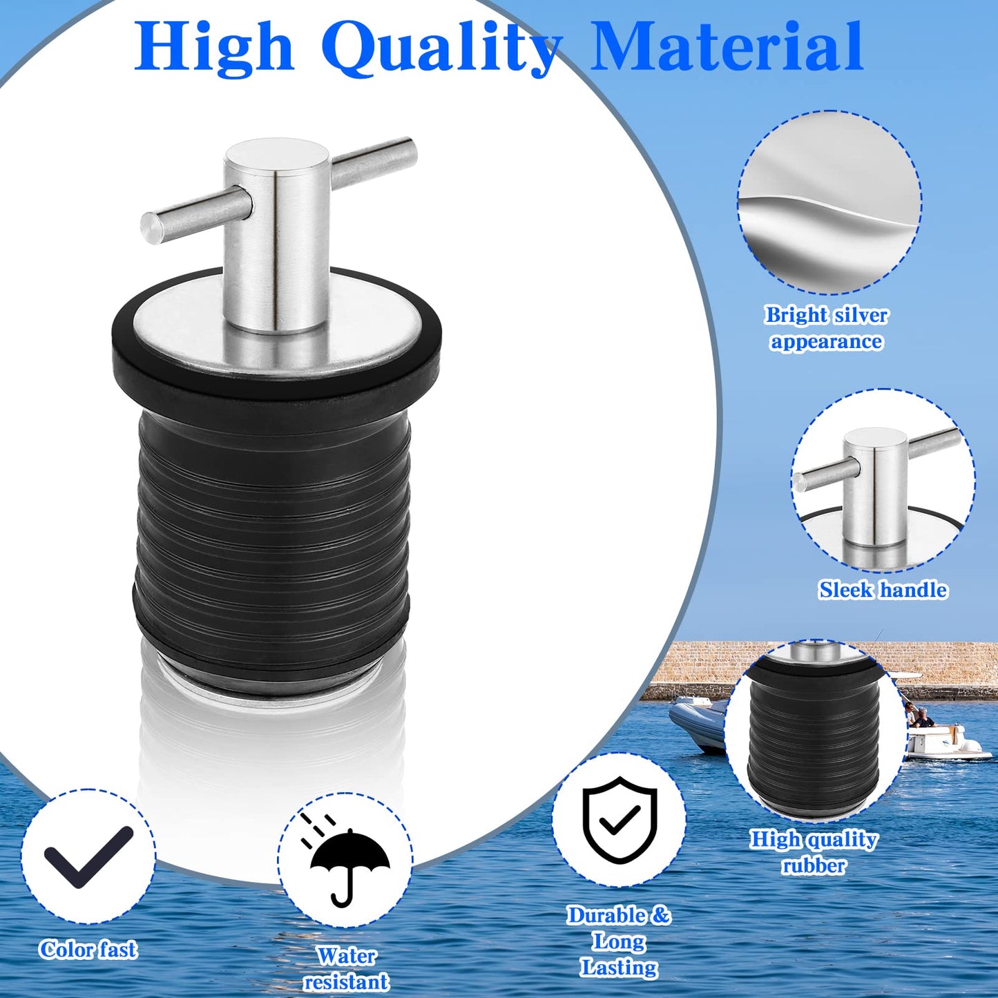 Amyhill 2 Pack Boat Drain Plugs with T Handle and O Handle Snap Rubber Jon Boat Plug for Marine Twist Accessories(Stainless Steel,1 Inch)