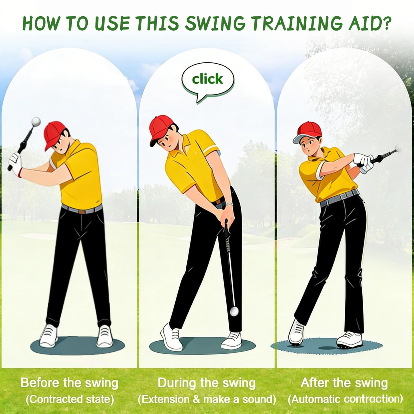 JCWPVA Retractable Golf Swing Trainer with Wrist Support Brace, Golf Grip Trainer & Swing Aid for Right Hand, Adjustable Golf Training Equipment for Strength & Tempo Training, Indoor Outdoor Practice