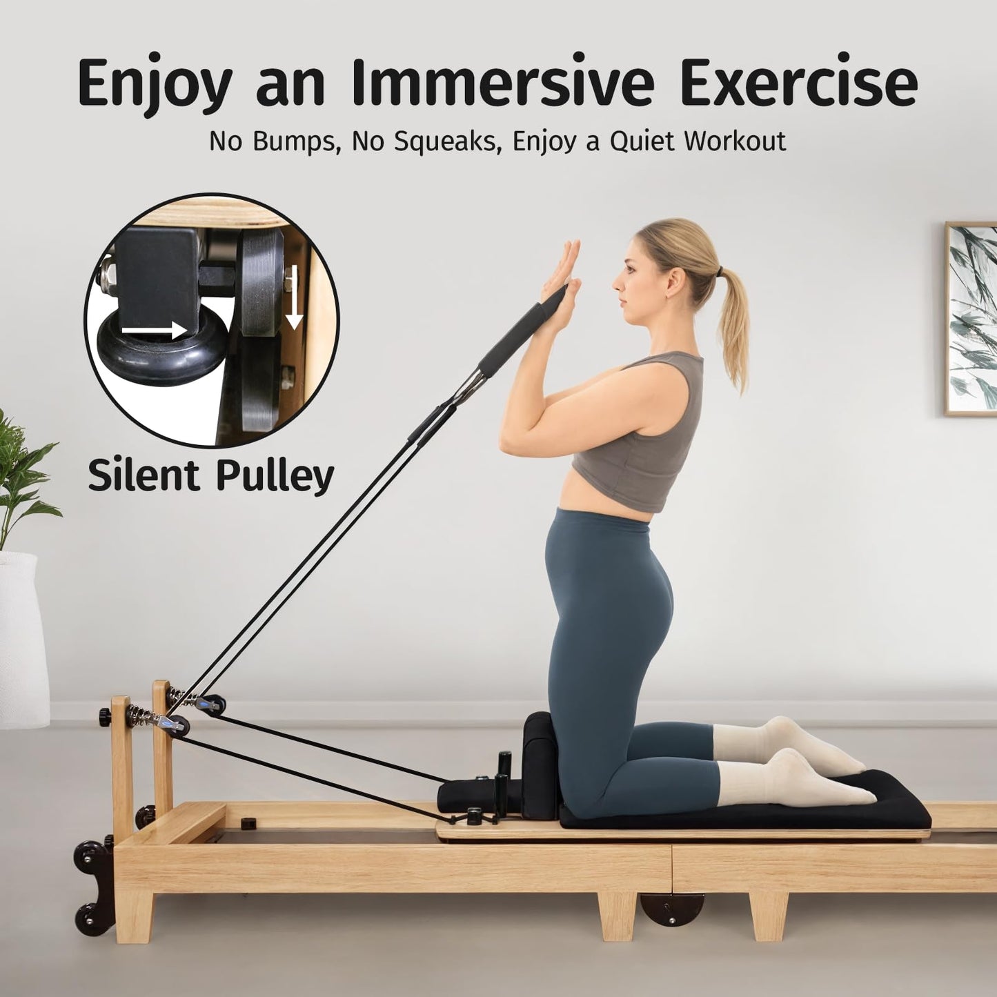 Folding Pilates Reformer Machine-Home Pilates Reformer Wooden Yoga Fitness Equipment Pilates Reformer Workout Machine for Home Gym with Reformer Accessories, Pilates Reformer Box, Pilates Jump Board