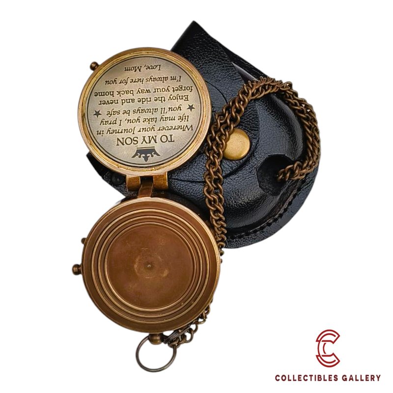 to My Son Brass Engraved Pocket Compass – Handmade Antique Compass with Leather Case – Inspirational Religious Gift for Son from Mom – Graduation, Baptism, Communion Keepsake (to My Son Love Mom)