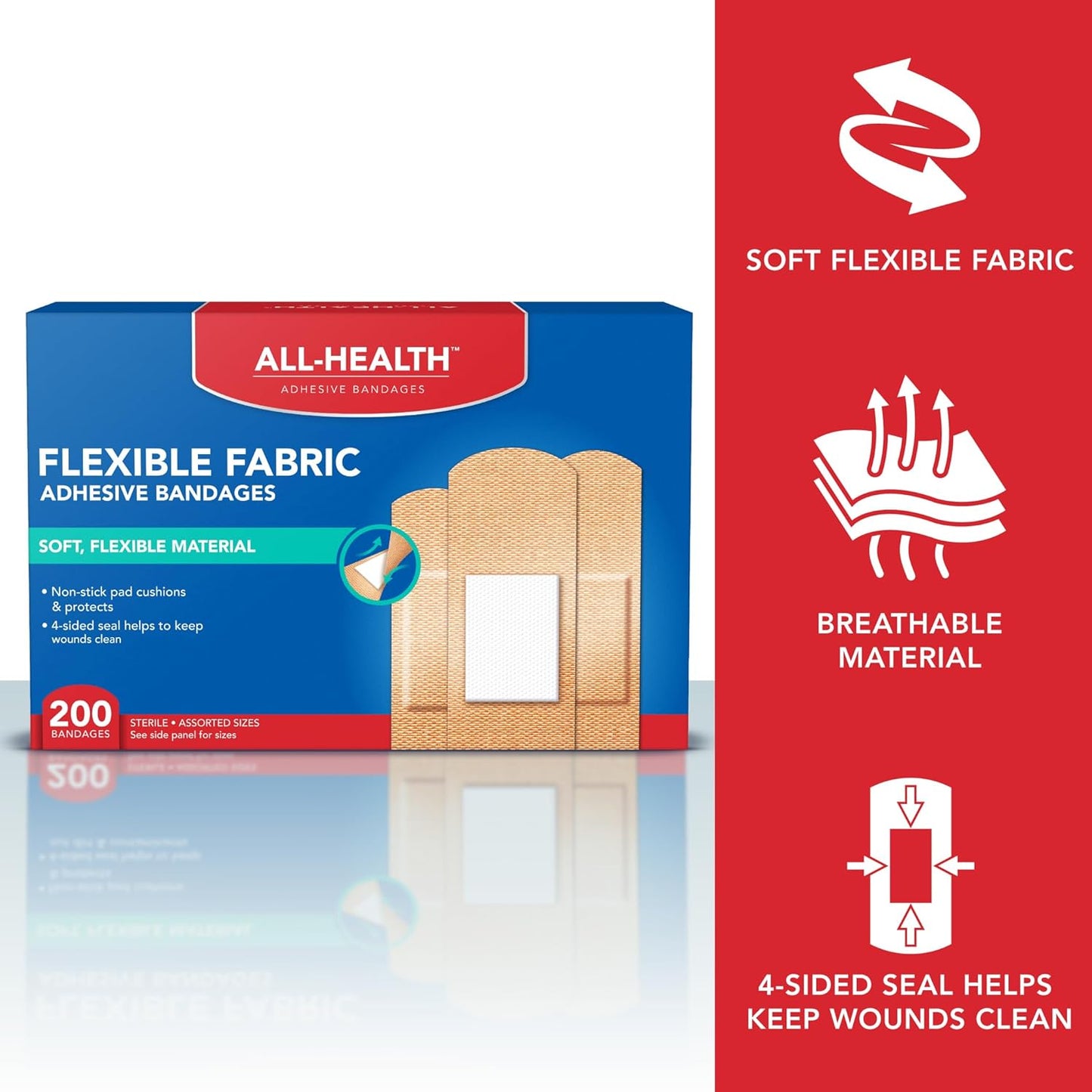 Adhesive Fabric Bandages - 200 Count Assorted Sizes | Soft, Flexible Material for First Aid & Wound Care