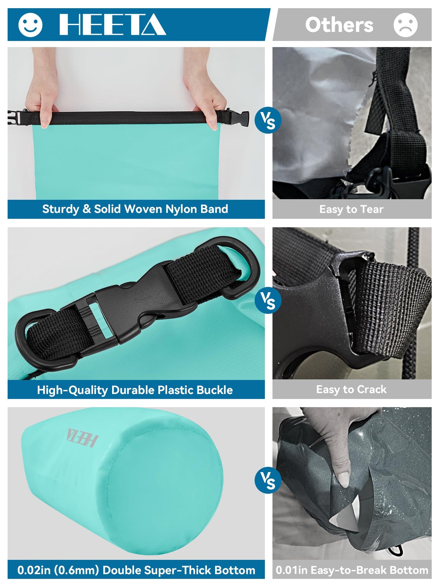 HEETA Waterproof Dry Bag for Women Men, Roll Top Lightweight Dry Storage Bag Backpack with Emergency Whistle for Travel, Kayaking, Boating, Camping, Beach, Cruise Ship Essentials (Mint Green,10L)
