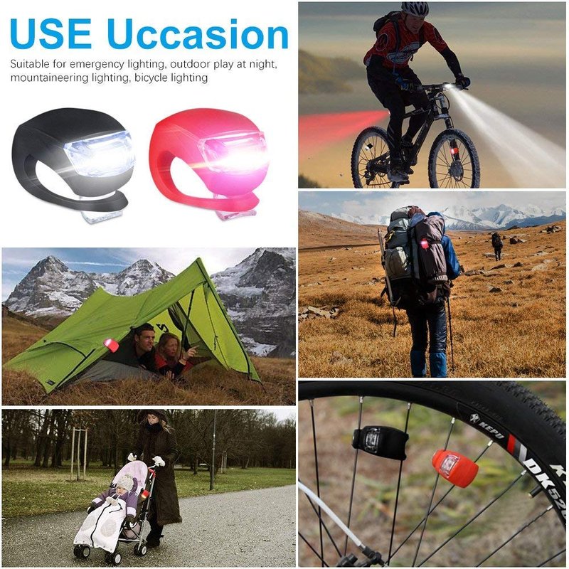 Bestlsy Set of 6 Bike Lights Front and Back, LED Clip-On Silicon Bicycle Lights with Waterproof Silicone Housing, Multi-Purpose Water Resistant Headlight