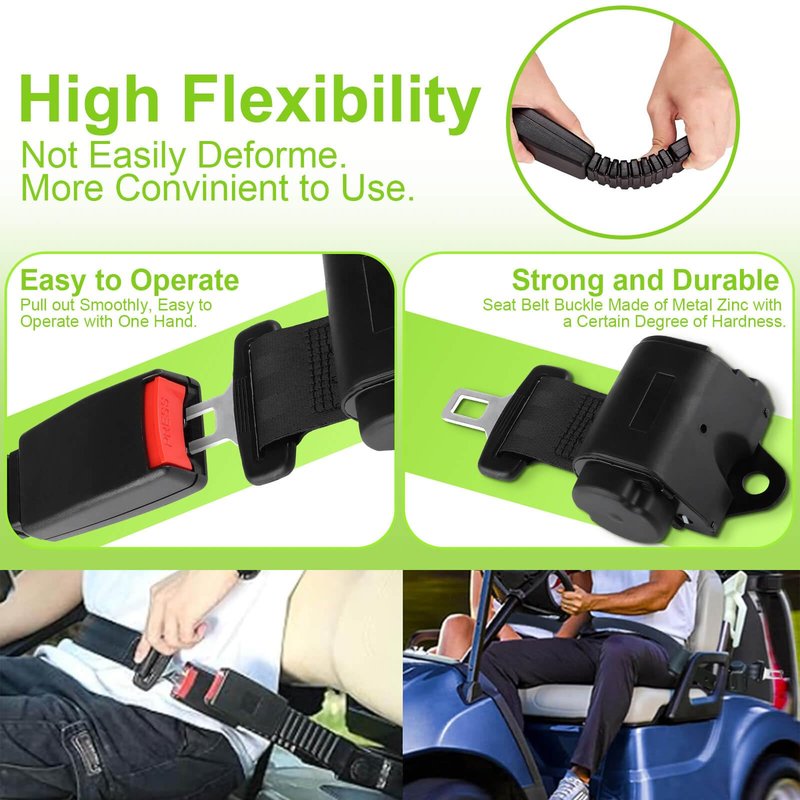 Retractable 61" DOT Golf Cart Seat Belts Kit Street Legal Universal for All Users Compatible for EZGO TXT Yamaha Club Car Golf Carts(NOT FIT 2 Passenger Club Car Precedent Yamaha G29 Drive EZGO RXV)
