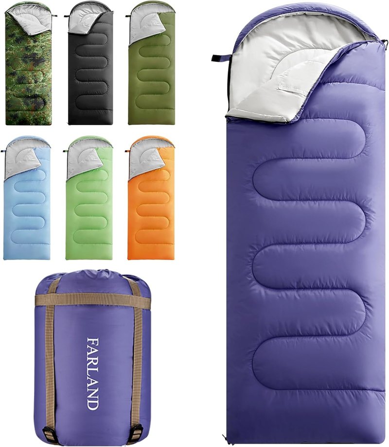 FARLAND Sleeping Bag for Adults - 3 Season Lightweight Camping Gear | Warm & Cool Weather, Compression Sack Included
